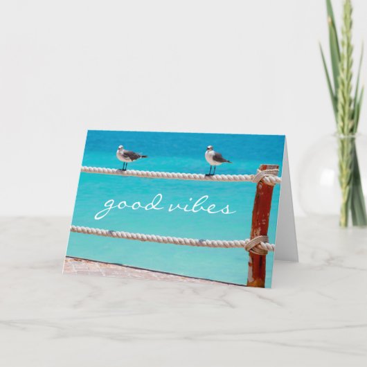 Goede vibes citaat zeemeeuw vogels strand oceaan f kaart (Voorkant)