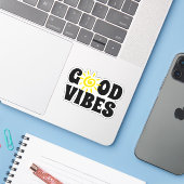 Goede vibes | Custom gesneden vinyl Sticker (Laptop met iPhone)