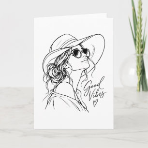 Goede Vibes – Elegante Vrouw Lijnkunst Kaart