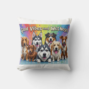 Goede vibes en natte neuzen Speelse doodles Kussen