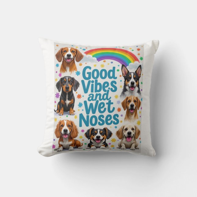 Goede vibes en natte neuzen Speelse doodles Kussen (Voorkant)