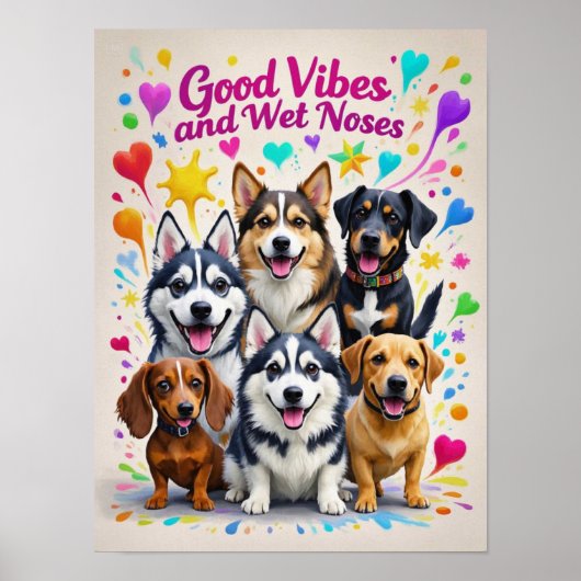 Goede vibes en natte neuzen Speelse doodles Poster (Voorkant)