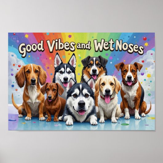 Goede vibes en natte neuzen Speelse doodles Poster (Voorkant)