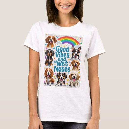 Goede vibes en natte neuzen Speelse doodles T-shirt (Voorkant)