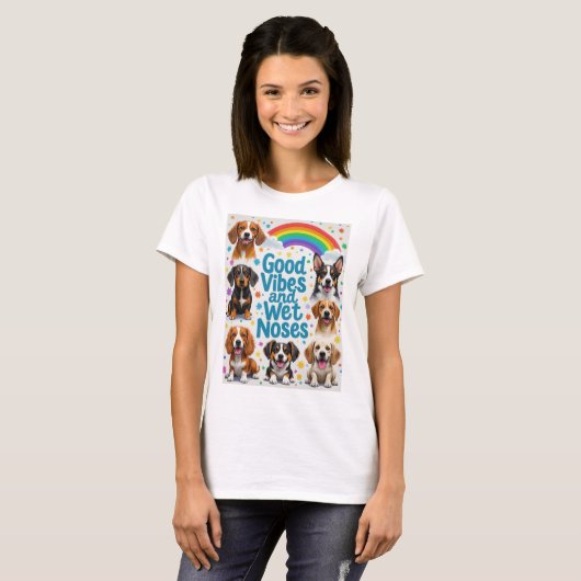 Goede vibes en natte neuzen Speelse doodles T-shirt (Voorkant volledig)