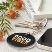 Goede Vibes Esthetisch Zwart Sleutelhanger (Voorkant Rechts)