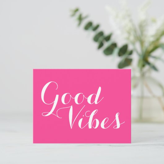Goede Vibes Franse Fuchsia Magenta bewerkbare kleu Briefkaart (Staand voorkant)