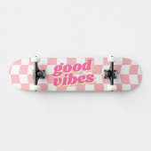 Goede Vibes Girly Pastel Roze Wit Checker Patroon Persoonlijk Skateboard (Horizontaal)