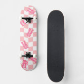 Goede Vibes Girly Pastel Roze Wit Geruit Persoonlijk Skateboard (Voorkant)