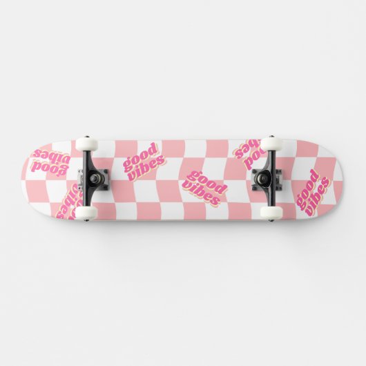 Goede Vibes Girly Pastel Roze Wit Geruit Persoonlijk Skateboard (Horizontaal)