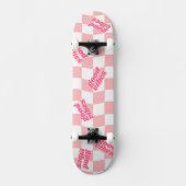 Goede Vibes Girly Pastel Roze Wit Geruit Persoonlijk Skateboard (Voorkant)