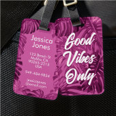 Goede Vibes Girly Tropische Paarse bladeren Bagagelabel