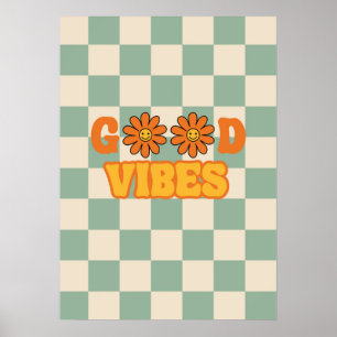 Goede vibes groovy retro poster