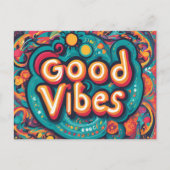 Goede Vibes Heldere Kleurrijke Hippie Bijschrift Briefkaart (Voorkant)