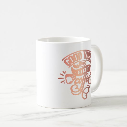 Goede Vibes Hete Koffie Hand Lettered Copper Shine Koffiemok (Voorkant rechts)