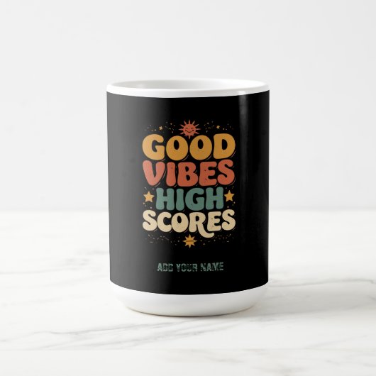 Goede Vibes & Hoge Scores Retro 70s Aangepaste Typ Koffiemok (Center)