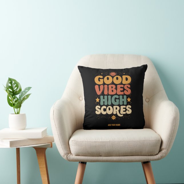 Goede Vibes & Hoge Scores Retro 70s Aangepaste Typ Kussen (Stoel)