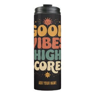 Goede Vibes & Hoge Scores Retro 70s Aangepaste Typ Thermosbeker