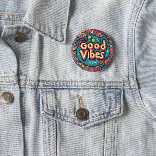 Goede Vibes Kleurrijke Groovy Hippie Retro Ronde Button 5,7 Cm (In situ)