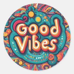 Goede Vibes Kleurrijke Groovy Hippie Retro Ronde Sticker