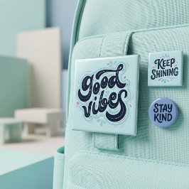 Goede Vibes Knop Vierkante Button 5,1 Cm