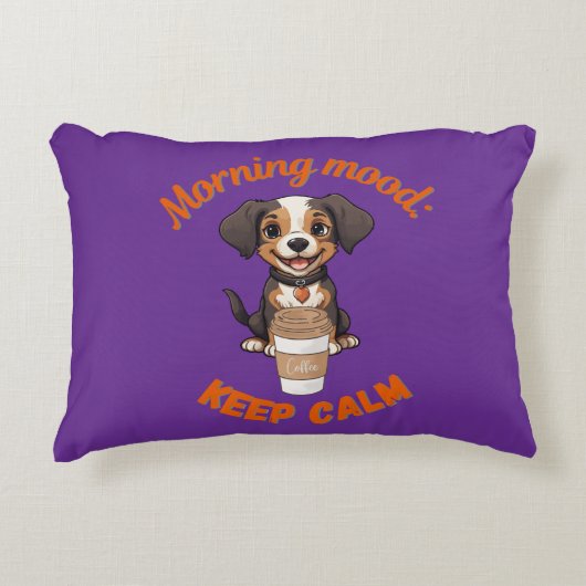 Goede Vibes & Koffie – Speelse Puppy Digitale Kuns Accent Kussen (Voorkant)