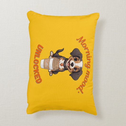 Goede Vibes & Koffie – Speelse Puppy Digitale Kuns Accent Kussen (Achterkant (Verticaal))