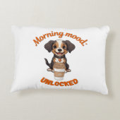 Goede Vibes & Koffie – Speelse Puppy Digitale Kuns Accent Kussen (Achterkant)