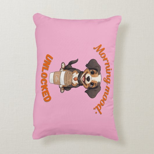 Goede Vibes & Koffie – Speelse Puppy Digitale Kuns Accent Kussen (Achterkant (Verticaal))