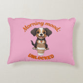 Goede Vibes & Koffie – Speelse Puppy Digitale Kuns Accent Kussen (Achterkant)