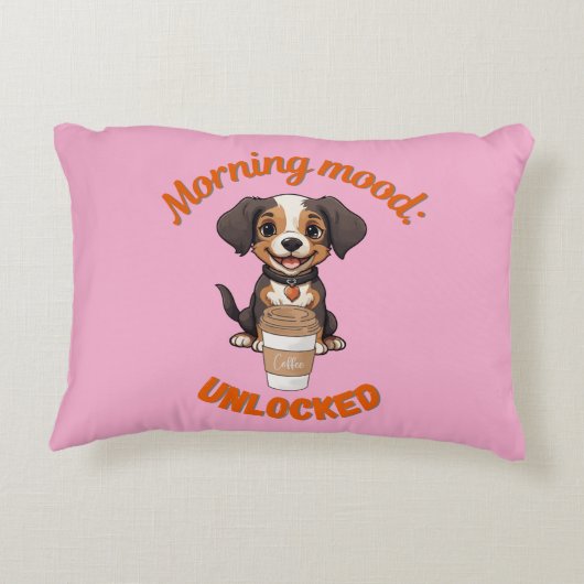 Goede Vibes & Koffie – Speelse Puppy Digitale Kuns Accent Kussen (Achterkant)