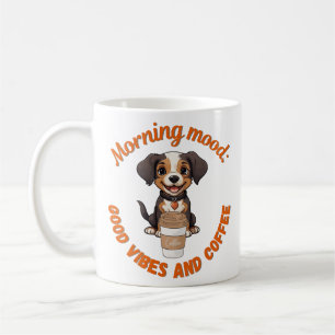 Goede Vibes & Koffie – Speelse Puppy Digitale Kuns Koffiemok