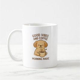 Goede Vibes & Koffie – Speelse Puppy Digitale Kuns Koffiemok