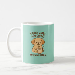 Goede Vibes & Koffie – Speelse Puppy Digitale Kuns Koffiemok