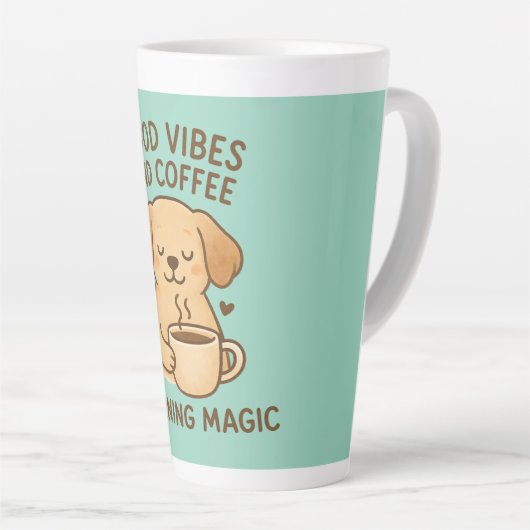 Goede Vibes & Koffie – Speelse Puppy Digitale Kuns Latte Mok (Rechterhoek)