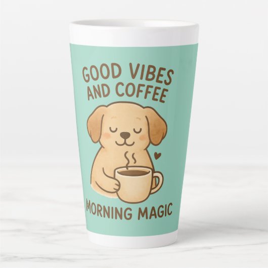 Goede Vibes & Koffie – Speelse Puppy Digitale Kuns Latte Mok (Voorkant)