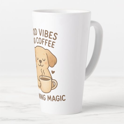 Goede Vibes & Koffie – Speelse Puppy Digitale Kuns Latte Mok (Rechterhoek)