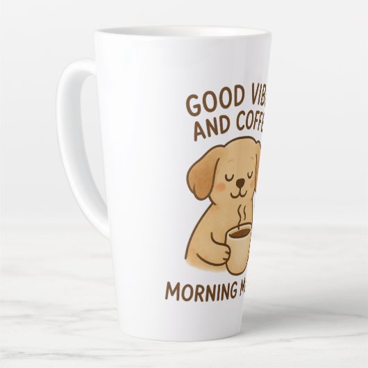 Goede Vibes & Koffie – Speelse Puppy Digitale Kuns Latte Mok (Linkerhoek)