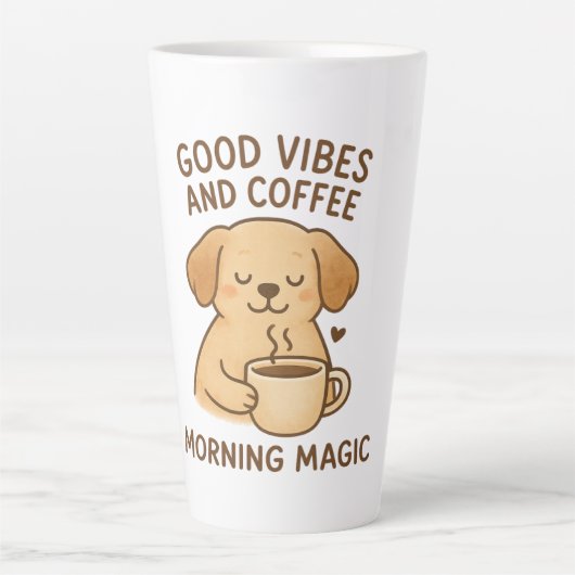 Goede Vibes & Koffie – Speelse Puppy Digitale Kuns Latte Mok (Voorkant)