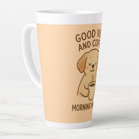 Goede Vibes & Koffie – Speelse Puppy Digitale Kuns Latte Mok (Linkerhoek)