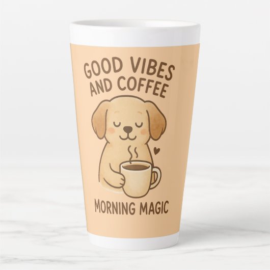 Goede Vibes & Koffie – Speelse Puppy Digitale Kuns Latte Mok (Voorkant)