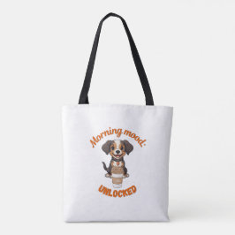 Goede Vibes & Koffie – Speelse Puppy Digitale Kuns Tote Bag