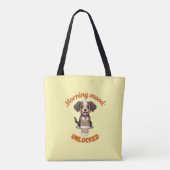 Goede Vibes & Koffie – Speelse Puppy Digitale Kuns Tote Bag (Achterkant)