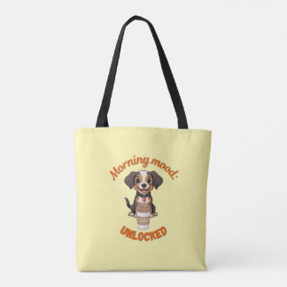 Goede Vibes & Koffie – Speelse Puppy Digitale Kuns Tote Bag