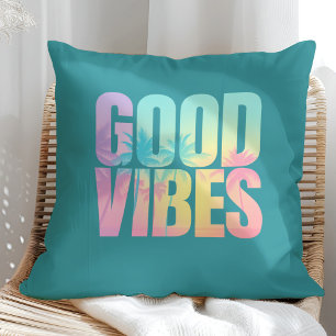 "Goede Vibes" Levendig Tropisch Citaat Kussen