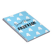 Goede vibes monogram met naam blauw notitieboek (Rechterzijde)