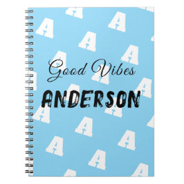 Goede vibes monogram met naam blauw notitieboek