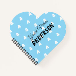 Goede vibes monogram met naam blauw notitieboek