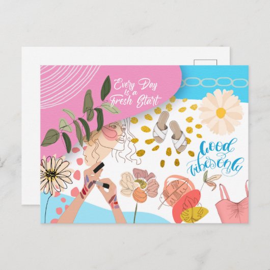 Goede vibes Only Fresh Start Quote Zomer Briefkaart (Voorkant / Achterkant)