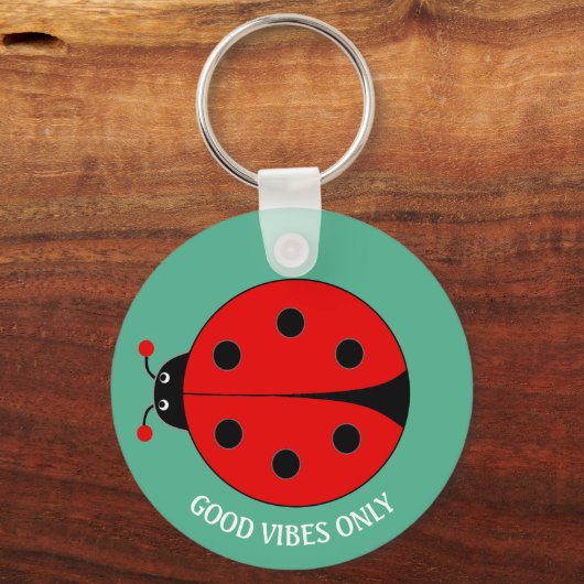Goede Vibes Only Lady Bug op Groen Sleutelhanger (Achterkant)